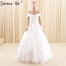 White Sleeveless Sexy Princess font b Wedding b font Dresses 2017 Pearls Fashion Simple Tulle font