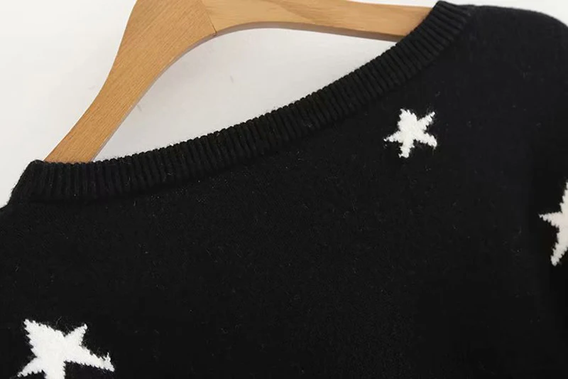 Свободные Пять звезд Вязание o-образным вырезом с длинным рукавом американский и Европейский стиль женщин Свободный вязаный Повседневный пуловер, свитер