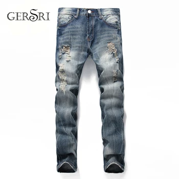 

Gersri Fashion Men Jeans Vintage Design Slim Fit Cotton Ripped Jeans For Men Denim Pants Brand Classical Jeans Plus Size