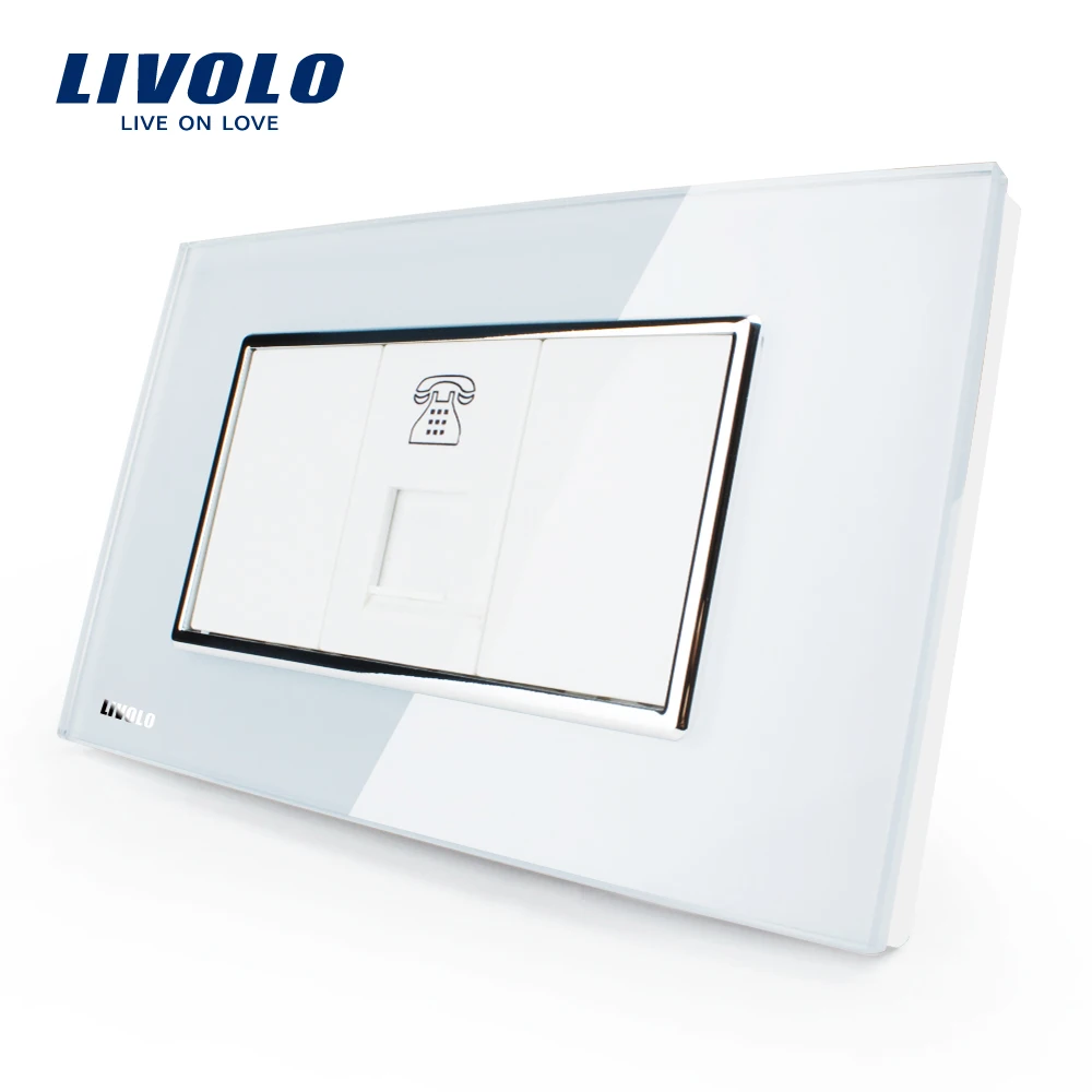 Livolo الولايات المتحدة قياسي السلطة المقبس ، أبيض/أسود كريستال الزجاج ، الهاتف المقبس 1 قانغ ، VL-C391T-81/82