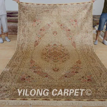 

Yilong 6'x9' Hand knotted traditional carpet vantage beige persian oriental rugs Chinese (0976)