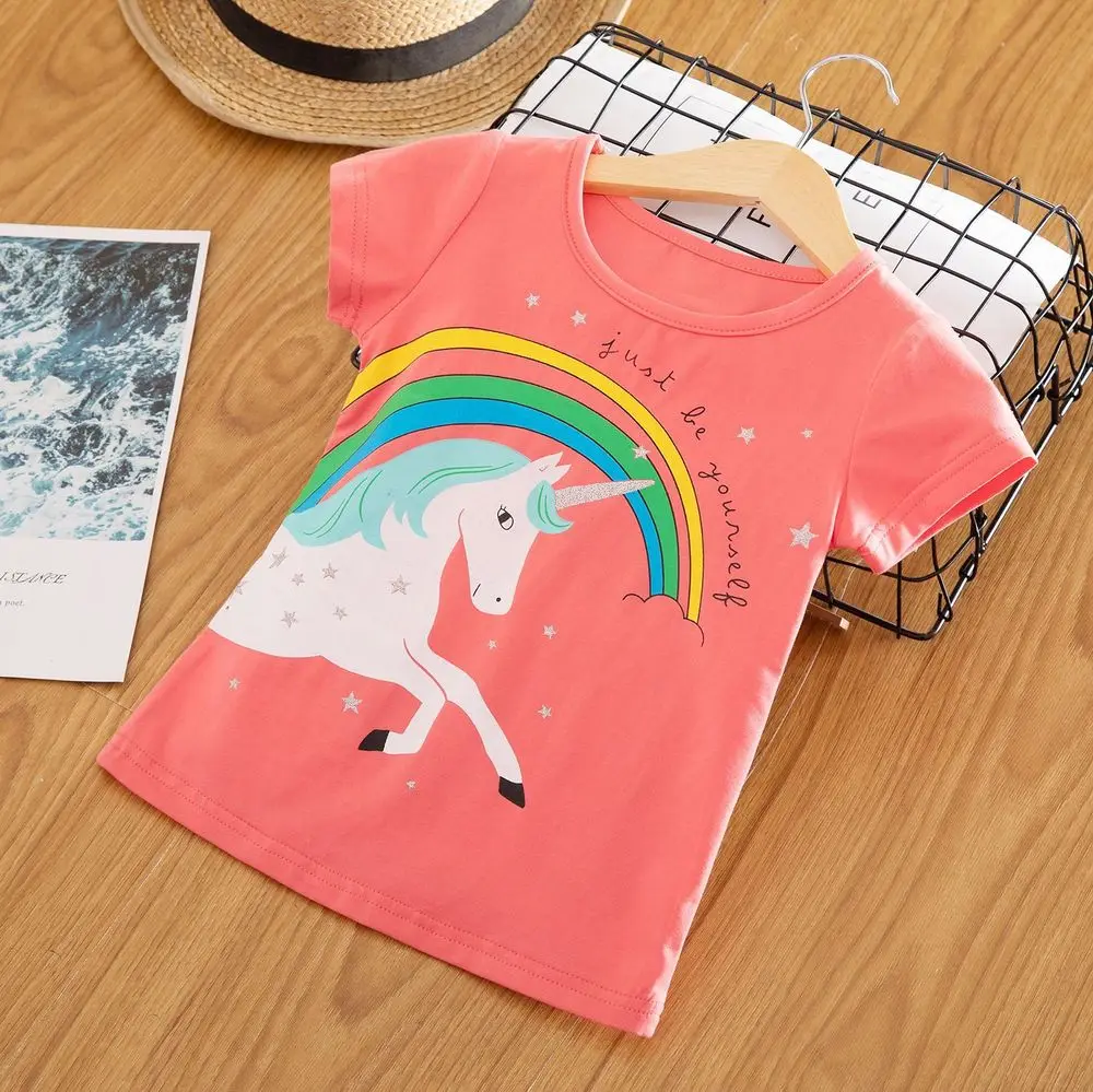 Cotton Tshirts For Girls Summer Cute Unicorn Print Children's Tees 2019 Casual Cartoon Baby Girl T Shirts Short Sleeve Kids Tops (1)