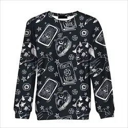 Осень-зима новые толстовки Harajuku Мультфильм геометрическим принтом топы черного цвета в стиле панк для пуловер унисекс Костюмы