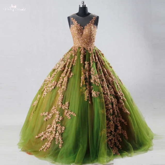 Green and Gold Prom Dress
