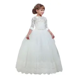 Для маленьких девочек праздничные платья кружево на спине высокое качество платье с цветочным узором для свадьбы кружево аппликации