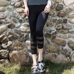 Женская Высокая эластичность сетки лоскутное телячья длина сплошной средней талии тонкий длина Йога облегающие брюки для фитнеса
