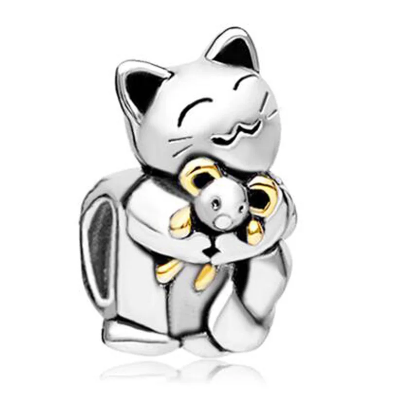 

Christmas Smiling Cat Hugging Mouse Animal Charm Beads Fit Pandora Bracelet