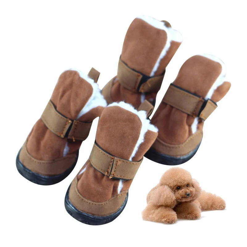 4Pcs Winter Warm Shoes for Dog Cute Dog Snow Boots Puppy Warm Snow