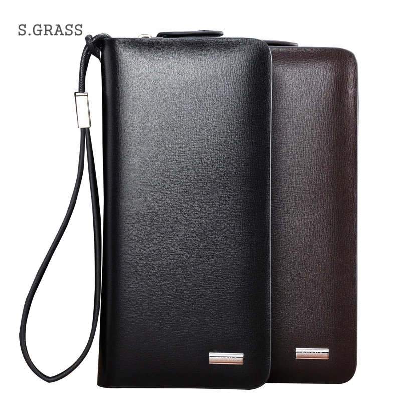 

Brand Men Clutch Bag Leather Zipper long Men's Wallets Cowhide Mobile Phone bags