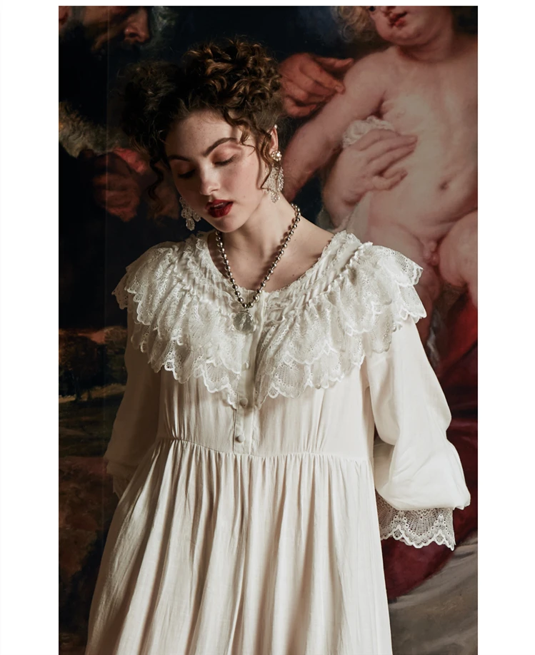 Винтажная ночная рубашка женская элегантная королева ночная рубашка женское весеннее летнее платье ретро кружевная длинная ночная рубашка Европейский средневековый стиль