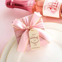 100 шт./заказ Пользовательские Элегантный квадратный Обручение Baby shower вечерние коробки конфет Шоколад невесты свадебный подарок пользу поле для гостей