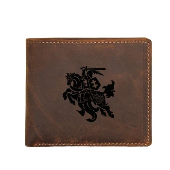 

Engraved Lithuanian Wallet Men Coin Pocket Small Purse Card Holders Genuine leather Purse Bag Engraved Name Cowhide Wallet