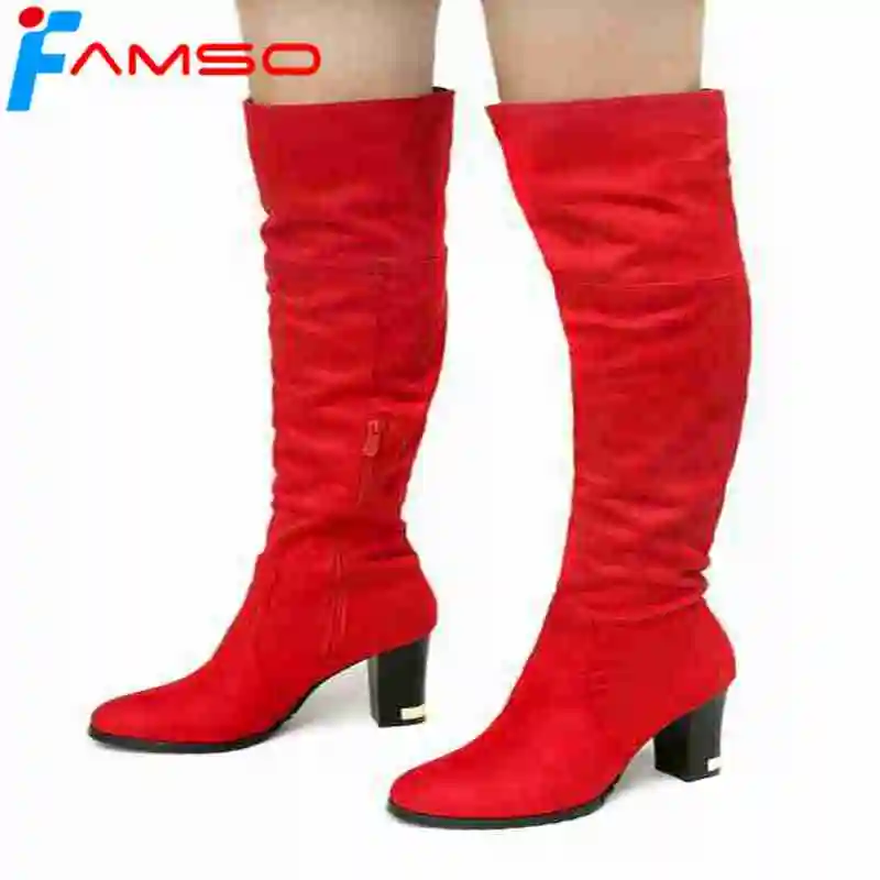

FAMSO 2019 Big Size 34-43 New Women Boots Black red Gray Autumn Thigh High Boots Winter Fashion Keep Warm Motorcycle Boots