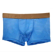 Сетчатые Прозрачные Боксеры шорты сексуальные Для мужчин трусы боксеры в полоску прозрачное Мужское нижнее белье; трусы-боксеры сексуальный для Гея нижнее белье, мужские трусы