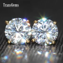 TransGems 2 CTW Lab Grown Moissanite Diamond Stud Earrings Push Back in Solid Yellow Gold for Women