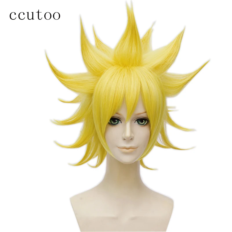 

ccutoo Aotu World King Golden Yellow Short Fluffy Layered Synthetic Hair Cosplay Costume Wigs Heat Resistance Fiber