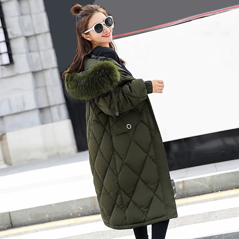 

Winter Women Jacket Large Size Cotton Overcoat Thick Warm With Fur Collar Hooded Parkas Slim Female Outerwear Winter Coat DT0390