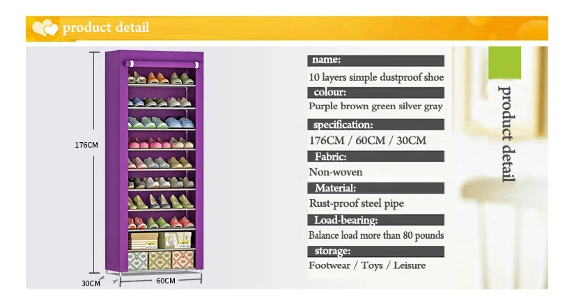 Шкаф для обуви, 11 слоев, 10 ячеек, ткань из нержавеющей стали, Большая полка для обуви, органайзер, съемное хранение обуви для домашней мебели