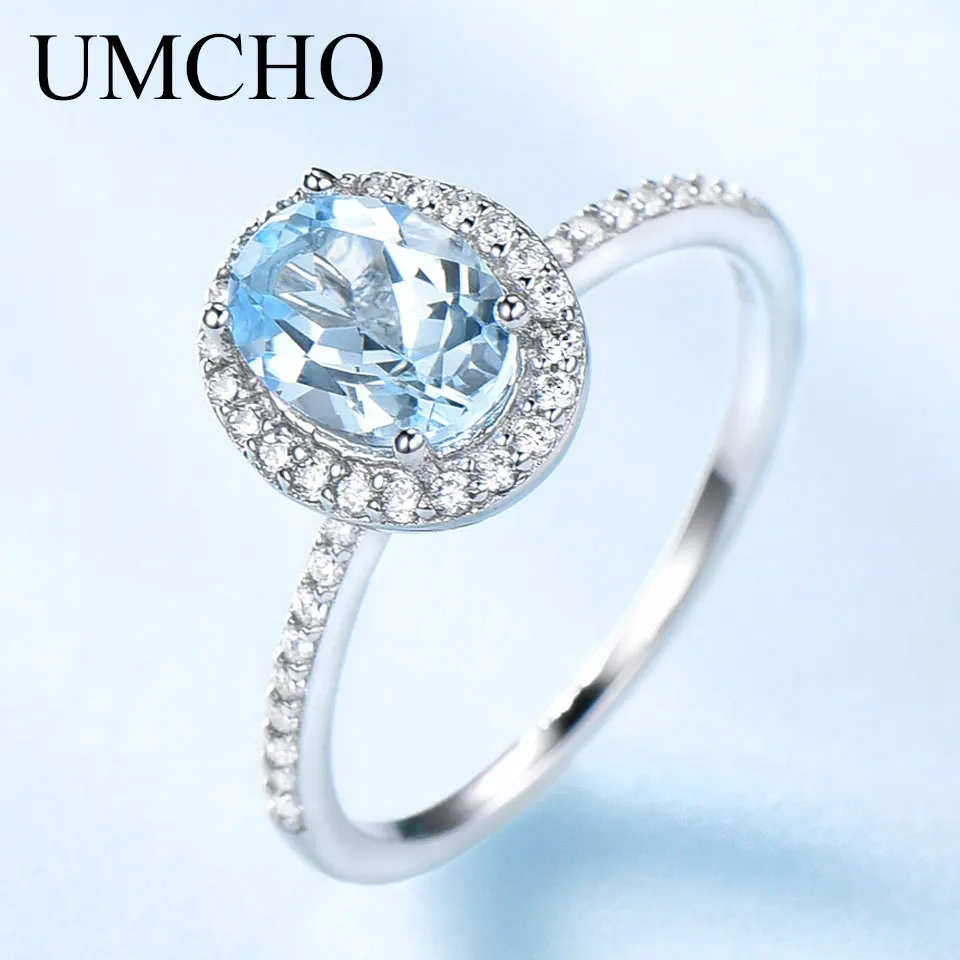UMCHO Sky Blue Topaz Gemstone Rings for Women Genuine 925 Sterling Silver Ring Oval Romantic Gift Luxury Engagement Jewelry UMCHO Sky Blue Topaz Gemstone Rings for Women Genuine 925 Sterling Silver Ring Oval Romantic Gift Luxury Engagement Jewelry