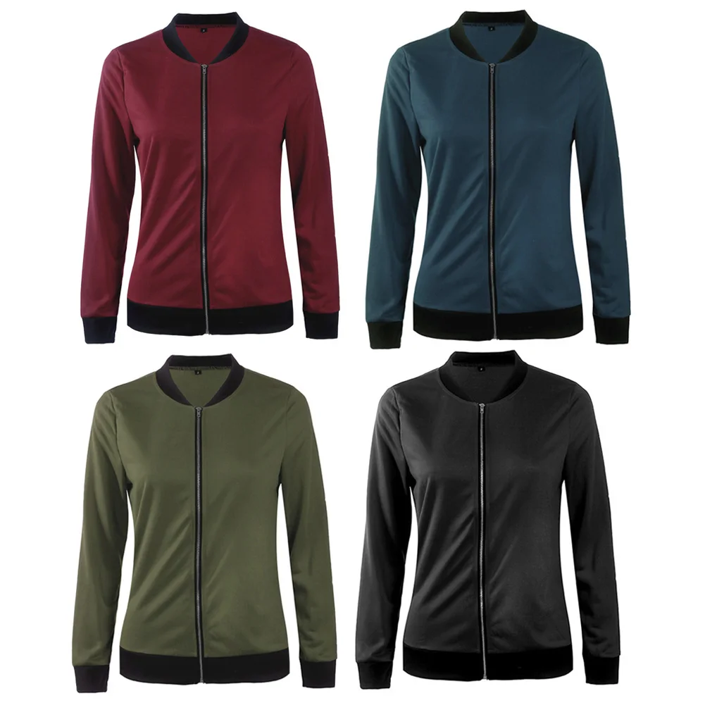 Women Basic Jacket Zipper Bombers Collar Coats Slim Casual Outwear Female Spring Autumn Coat Jackets Fashion Solid Color Ladies
