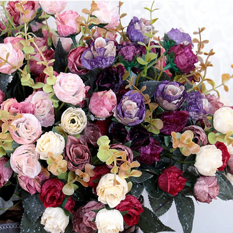 

1pc 21 Heads Artificial Fake Flower Simulation Little Rose Posy Desktop Wedding Houseware Home Decoration Silk Flowers