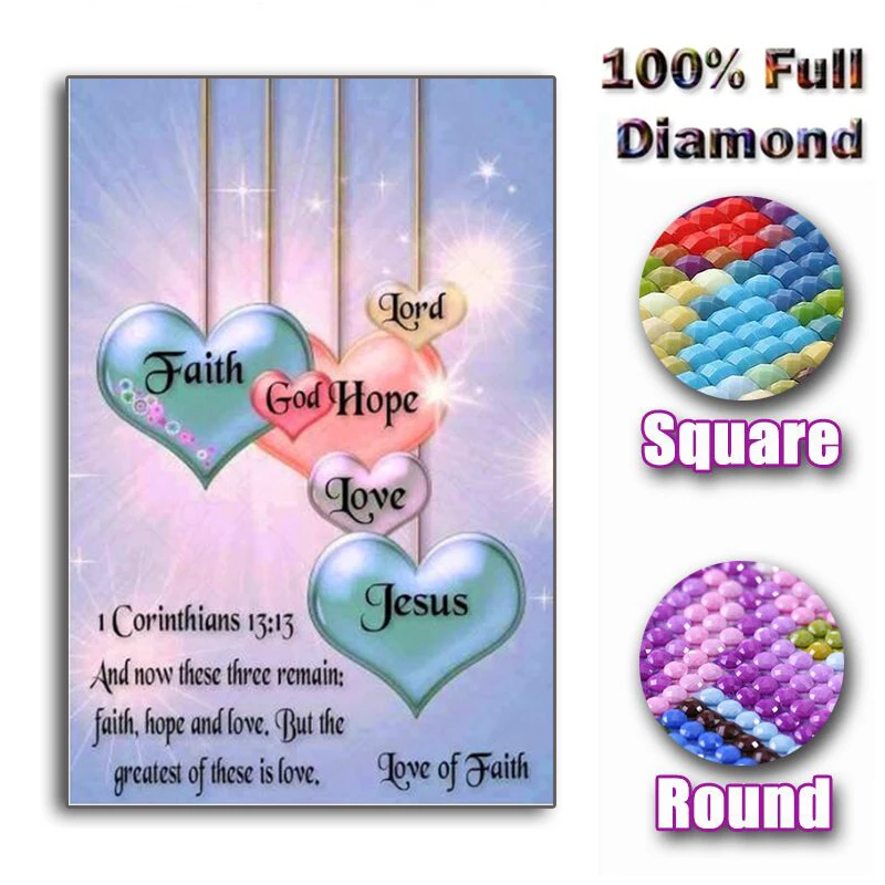 Diamond Painting Full Square/Round Daimond Painting"Faith Hope God Love