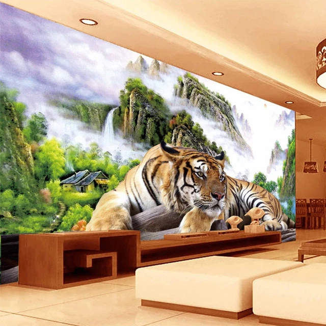 Papel de parede 3d para sala de estar, mural de parede chinês tigre,  montanha, floresta, corrida, decoração da casa, papel de parede 3 d -  AliExpress