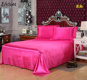 

2019 Luxury silk bedsheet bed sheet cover bed sheets Solid Flat color double satin bedding full queen king no pillow covers