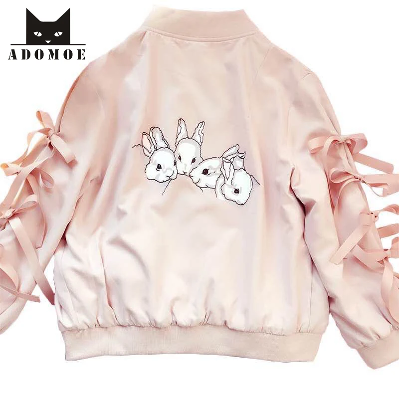 Autumn New Women Pink Jackets Young Girl Sweet Harajuku Bunny Cartoon