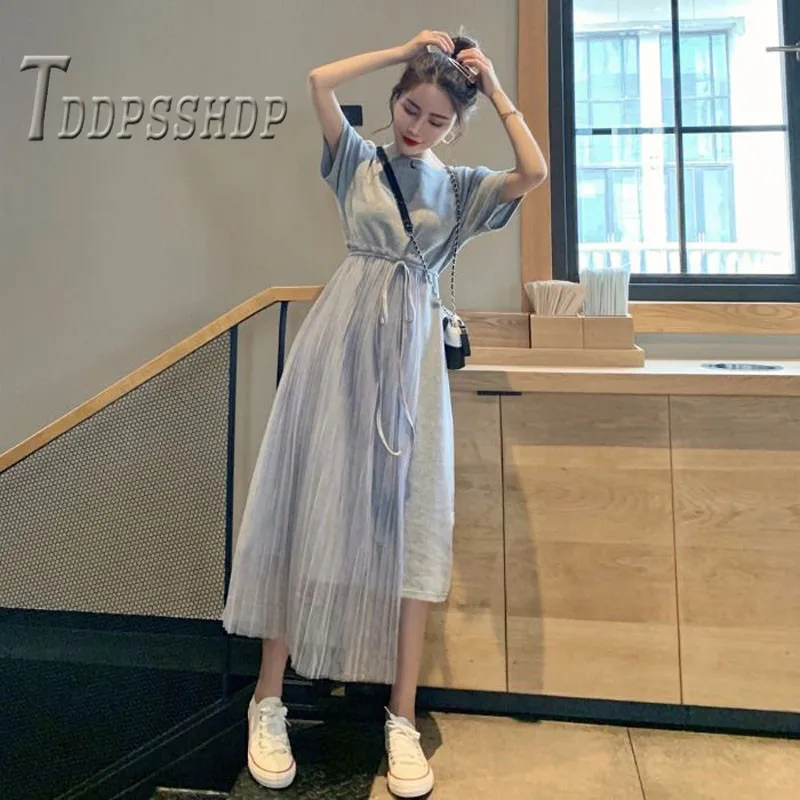 

2019 Summer Patchwork Women Dress Short Sleeve Long Style Female Dresses