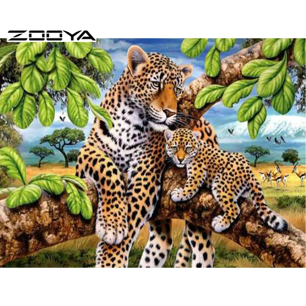 2015 Leopard & Cub Сделай Сам алмаз живопись квадратный искусственный роспись стены украшения лоскутное животного