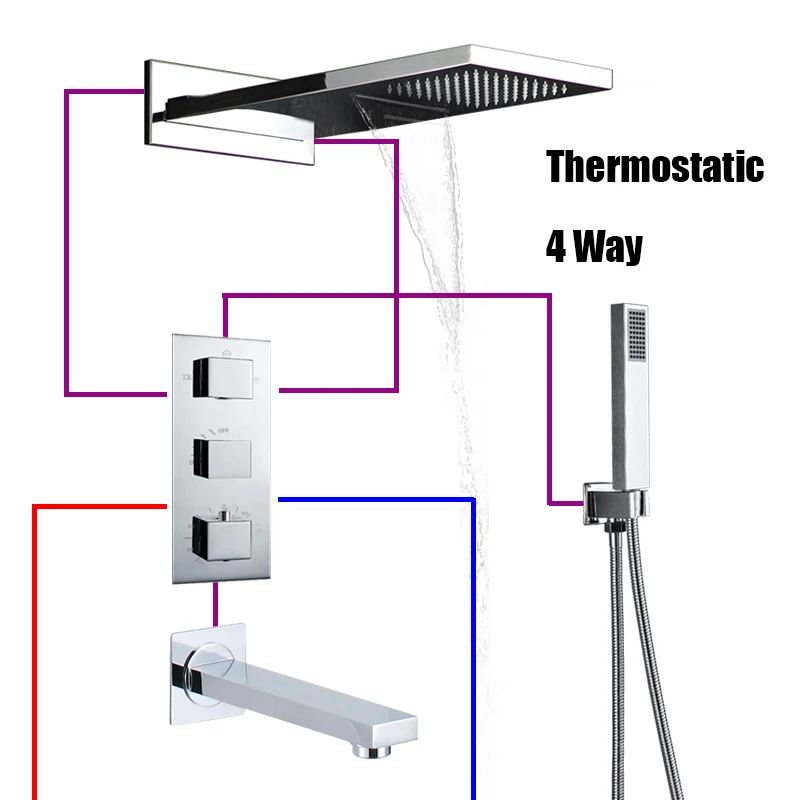 Термостатический хромированный смеситель для душа 3 способа водопад дождь душевая головка 3 способа цифровой дисплей смесители 4 способа смеситель для ванны