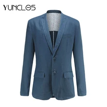 YUNCLOS, новинка, мужской костюм, Блейзер, две пуговицы, льняной костюм, куртки, Повседневный, мужской, однотонный, деловой, приталенный, блейзер