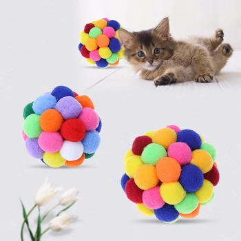 

Pet Cat Toy Colorful Lovely Handmade Bells Bouncy Ball Built-In Catnip Interactive Toy Great for Fun and Entertainment