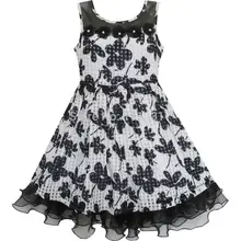 Sunny Fashion платья для девочек платье Кружево Тюль Цветок Прозрачный Плечо Черный