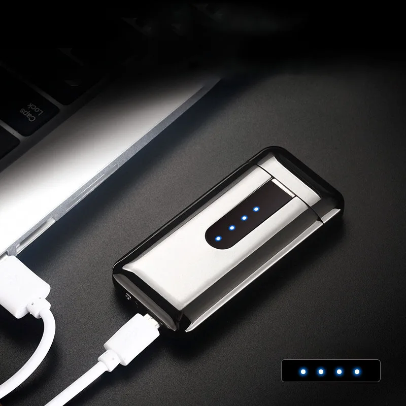 Двойная дуга металлическая usb-зажигалка перезаряжаемая портативная ветрозащитная Зажигалка светодиодный дисплей трогательный палец