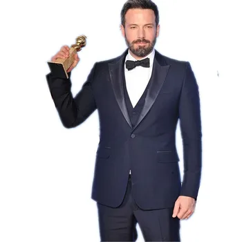 

2020 Groom men suit Tuxedo Navy Blue Groomsmen Peak Satin Lapel mens Wedding Suits Best Man Bridegroom (Jacket+Pants+Tie+Vest)