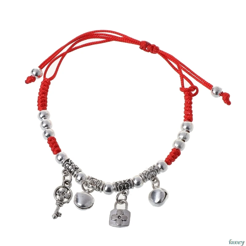 

Lucky Red String Ancient Silver Evil Protection Jingle Bell Anklets Bracelets Girls Gift