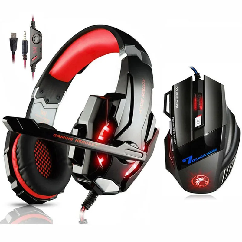 Best KOTION EACH Gaming Headset Deep Bass Stereo Headphone with Mic LED Light+7 Buttons 5500 DPI USB Gaming Mouse Game Mice for Gamer