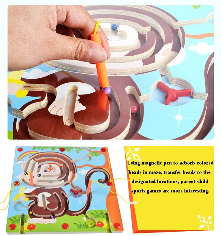 3 вида стилей детское животное деревянное лабиринт головоломка игрушка дерево животное Магнитный лабиринт настольная игра развивающий подарок для детей