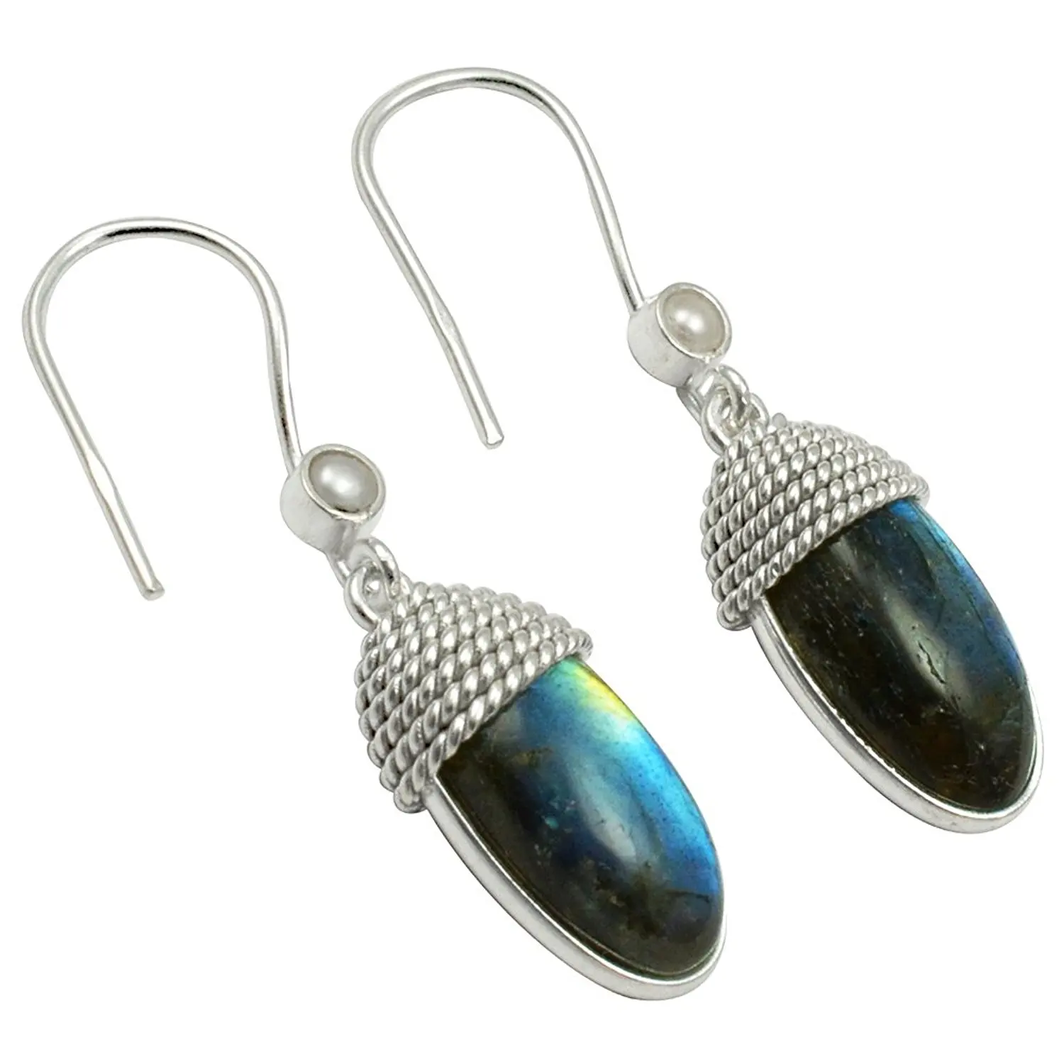

Lovegem Genuine Labradorite EARRINGS 925 Sterling Silver, 39 mm,AE1823