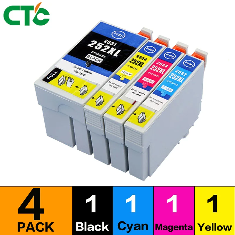 

1set 252XL 252 XL ink Cartridge compatible for WF3620 WF3640 WF7610 WF7620 Printer full ink with chip