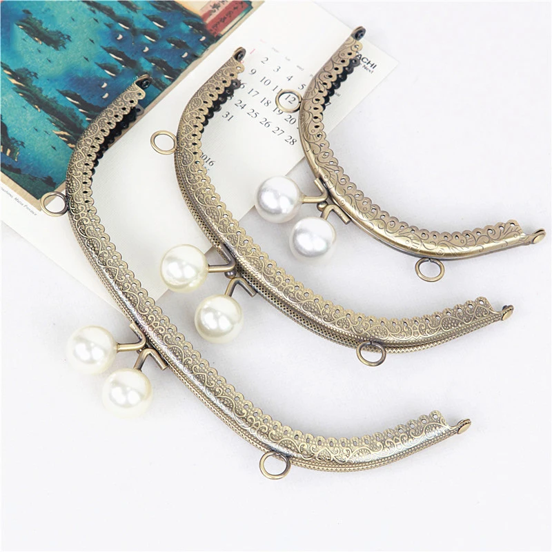 

8.5CM~20.5cm Purse Frames Metal Kiss Clasp Handle Bag Bronze Metal Kiss Clasp Lock Frame Pearl Head Knurling Semicircle KZ151324