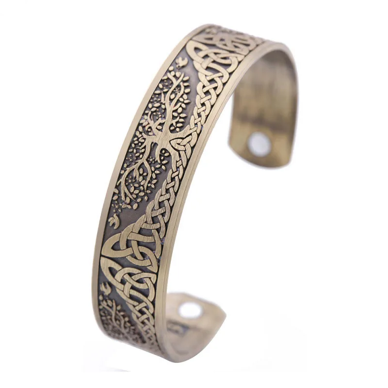 Модный персональный браслет три цвета древо жизни, браслет Викинга, открывающийся широкий браслет, мужские и женские ювелирные изделия
