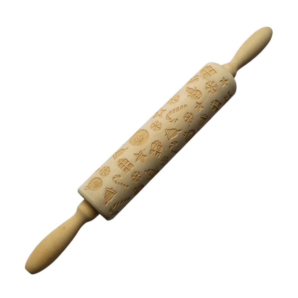 

Christmas Wooden Rolling Pins Engraved Embossing Rolling Pin with Christmas Symbols for Home Baking