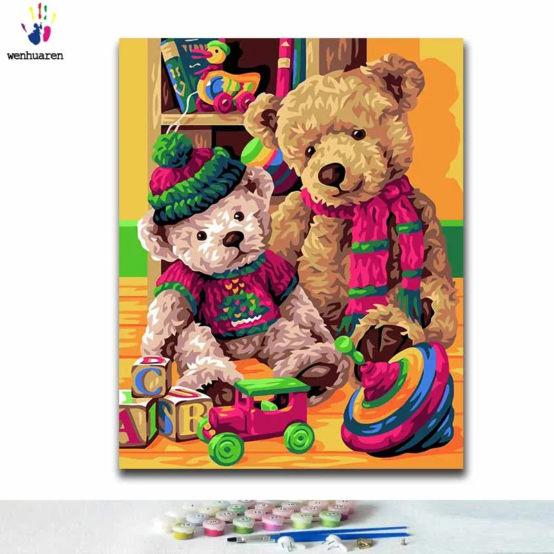 

DIY Coloring paint by numbers Puppet bear paintings by numbers with kits 40x50 framed