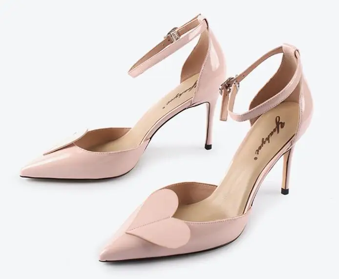 

Fashion PU Leather Summer Summer Woman Sandals in Pointed Toe Love Pattern Ladies Pink Shoes for Party in High Thin Heel