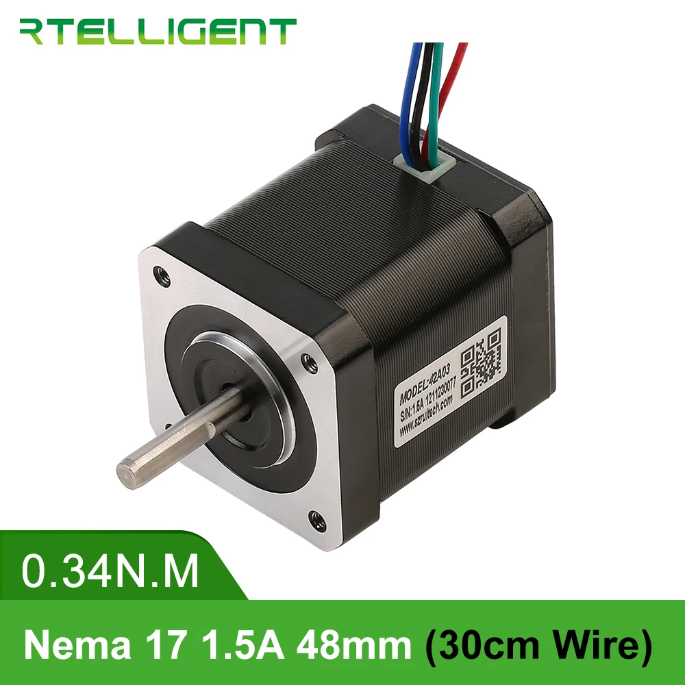 

Rtelligent 3D Printer Nema 17 Stepper Motor 48mm 34N.cm(48.1oz.in) Nema17 Motor 42A03 1.5A 4-lead 30cm Cable for CNC XYZ Motor
