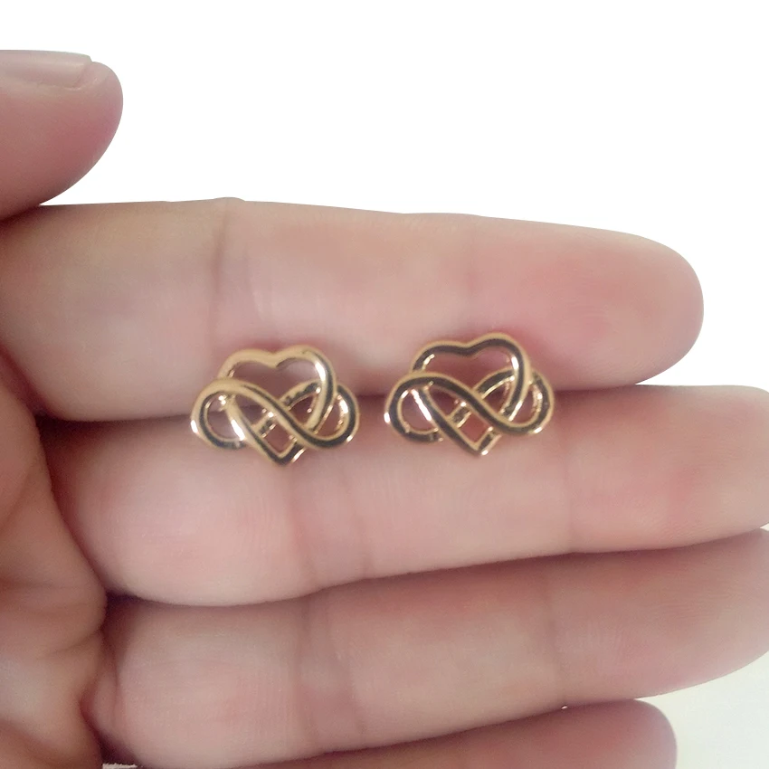 

CHENGXUN 1pair New Fashion Geometric Earring Celtic Heart with Infinite Knot Stud Women Ear Jewelry Love Wedding Party Piercing