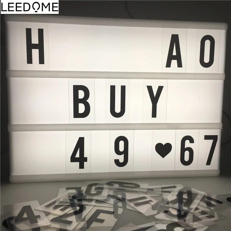 

A4 Size Three line Acrylic LED Cinema Lightbox Leds Night Battery and DC Round Port Energized Mode Letter DIY Art Home Lighting